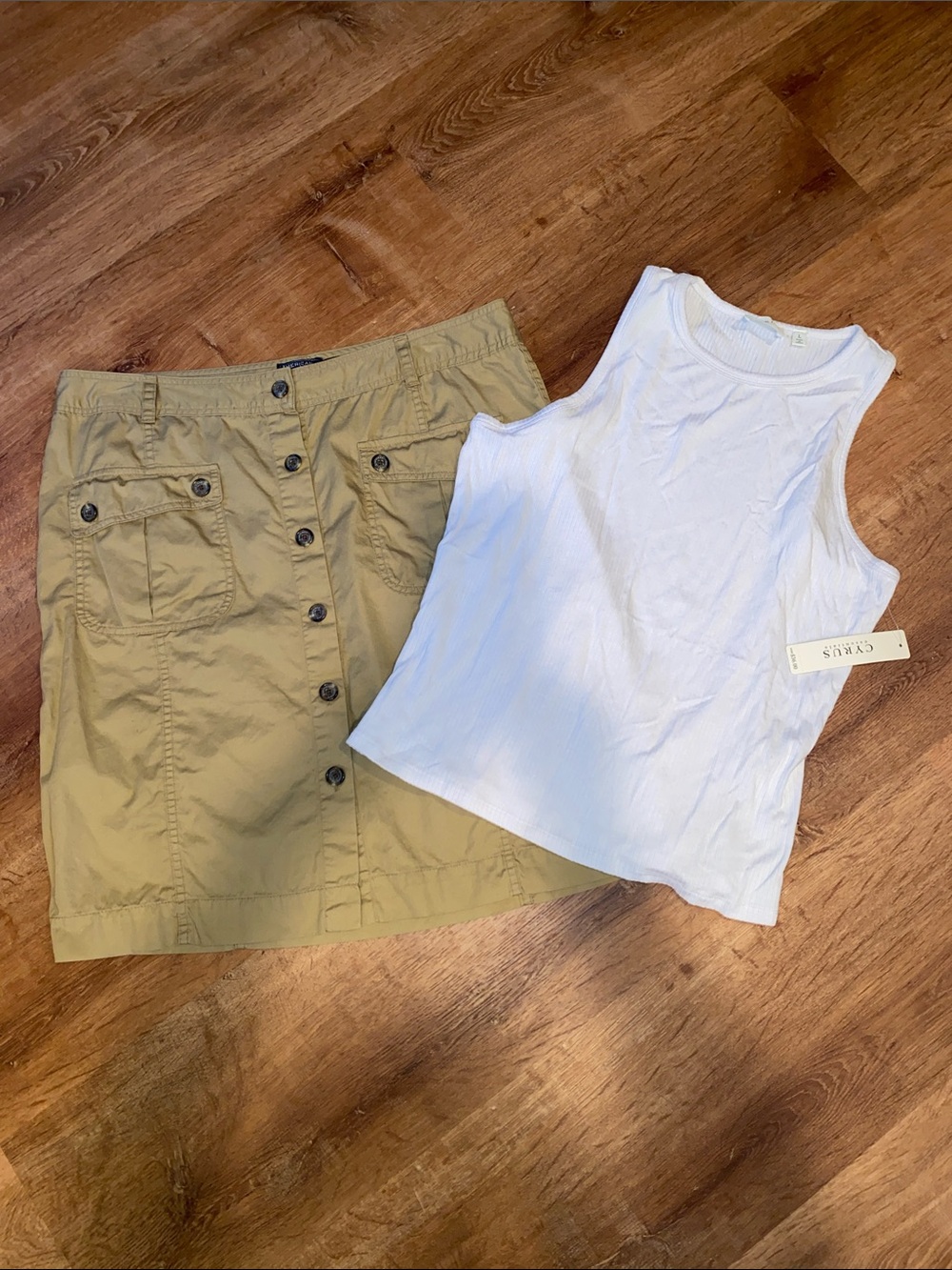 American Living Khaki Button-Front Utility Skirt sz 14 & tank